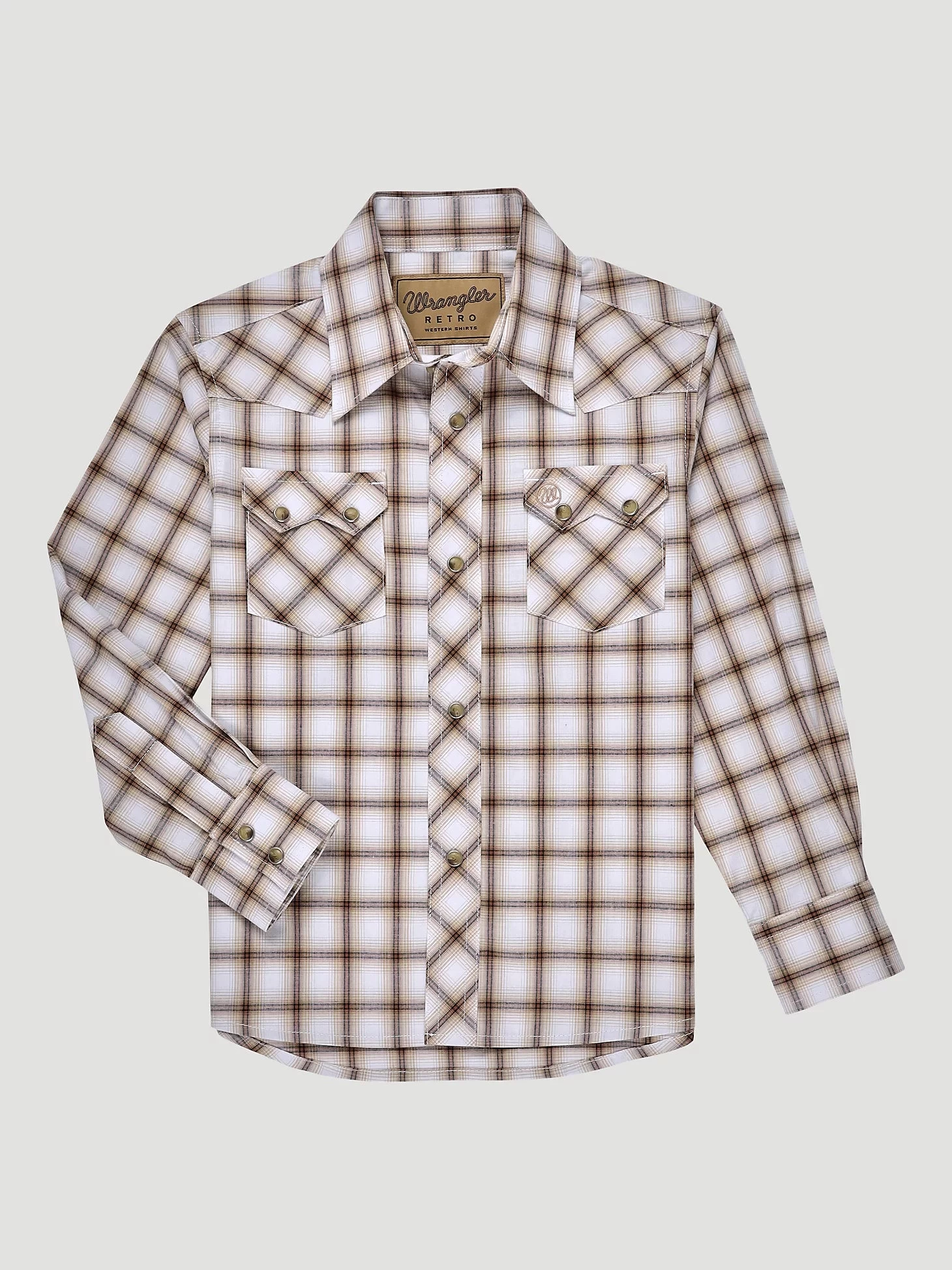 Wrangler Boy's Retro Snap Plaid Shirt-Classic Brown 3 Wrangler Boy's Retro Snap Plaid Shirt-Classic Brown