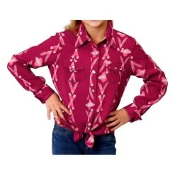 Girl’s Roper Wine Aztec Print Western Shirt
