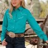 Cruel Denim Girl's Long Sleeve Teal Western Shirt -Modern Life Shop CTW3370013