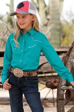 Cruel Denim Girl's Long Sleeve Teal Western Shirt
