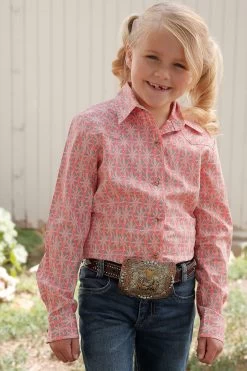 Cruel Girl's Pink Print Long Sleeve Western Snap Shirt