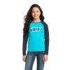 Ariat Girl's REAL Aztec Logo Lake Blue T-Shirt -Modern Life Shop F21 GLS WEST 10037345 front