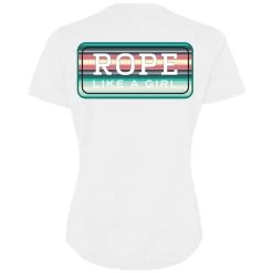 Hooey Women's "Bodega" White W/Teal/Peach Rope Like A Girl T-Shirt