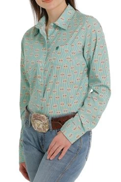 Cinch Women's Long Sleeve ArenaFlex Green Print Shirt 7 Cinch Women's Long Sleeve ArenaFlex Green Print Shirt -Modern Life Shop MSW9163011 2