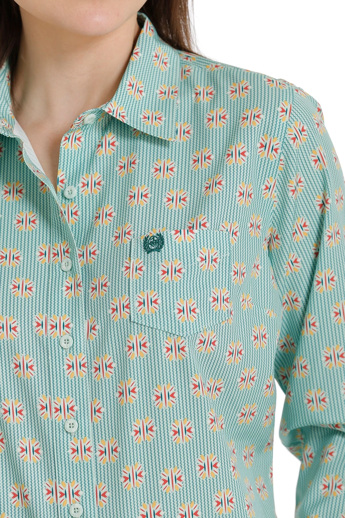 Cinch Women's Long Sleeve ArenaFlex Green Print Shirt 4 Cinch Women's Long Sleeve ArenaFlex Green Print Shirt - Image 2