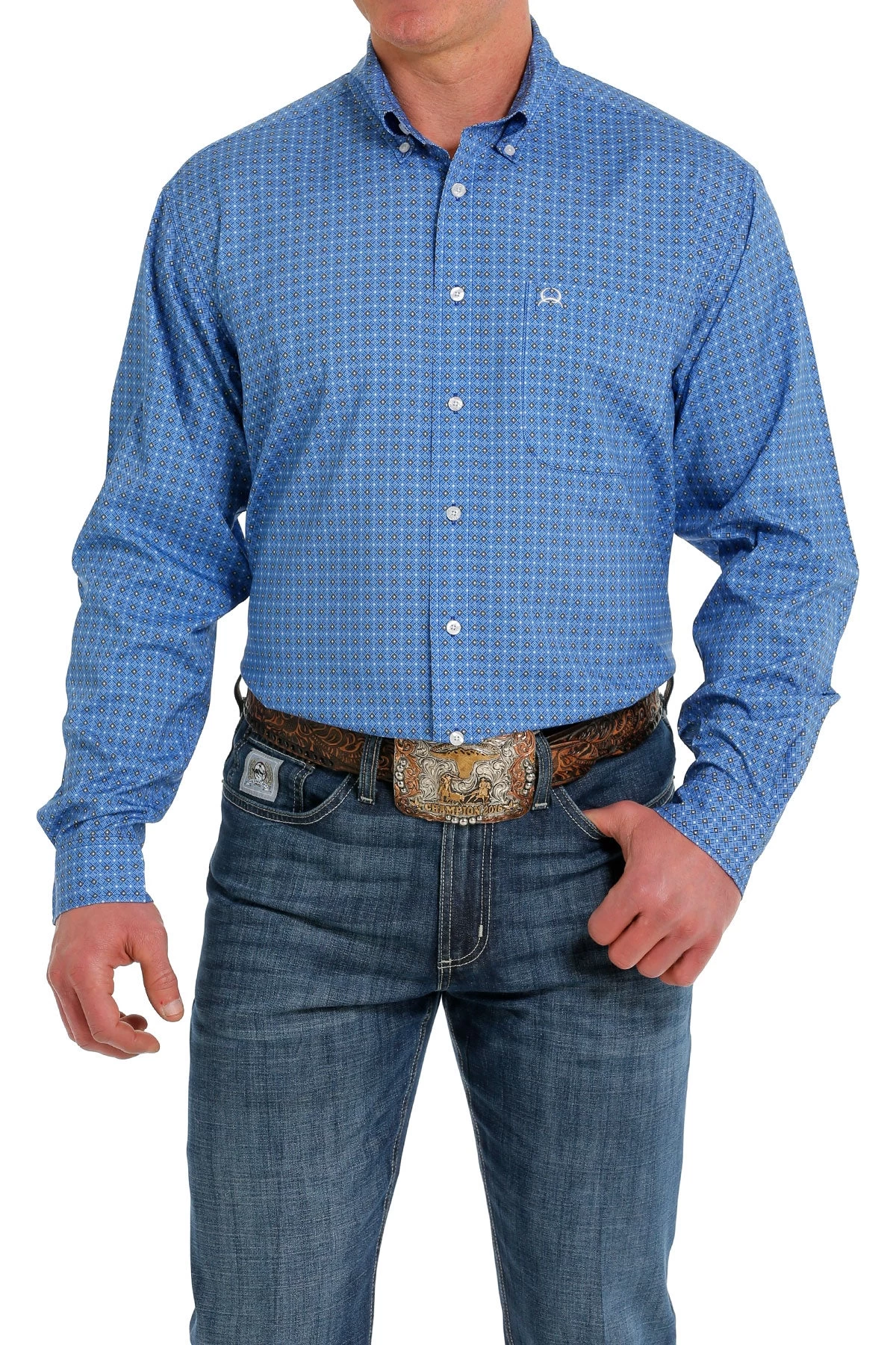 Cinch Men's Long Sleeve Blue Print ArenaFlex Shirt 4 Cinch Men's Long Sleeve Blue Print ArenaFlex Shirt - Image 2