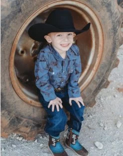 Shea Baby Boys Farm Print Pearl Snap Shirt