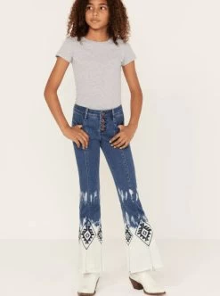 Grace In LA Girl's Boho Flare Button Front Trouser Jeans