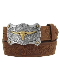 Tony Lama Kids Little Texas Aged Bark Tooled Leather Belt