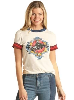 Women's Rock & Roll Natural Tee W/Horse Rider Graphic