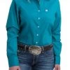 Women's Cinch Teal Solid Button-Down Shirt-Teal