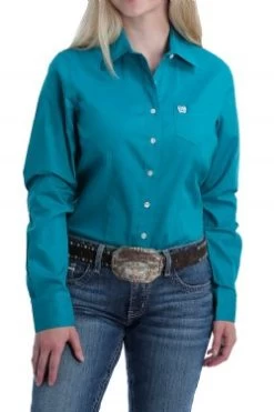 Women's Cinch Teal Solid Button-Down Shirt-Teal