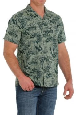 Cinch Men's Green Caution Cactus Short Sleeve Camp Shirt -Modern Life Shop mtw1401026 3 1962 general