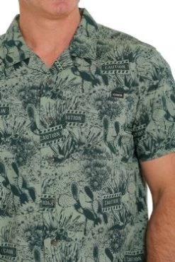 Cinch Men's Green Caution Cactus Short Sleeve Camp Shirt -Modern Life Shop mtw1401026 4 1398 general